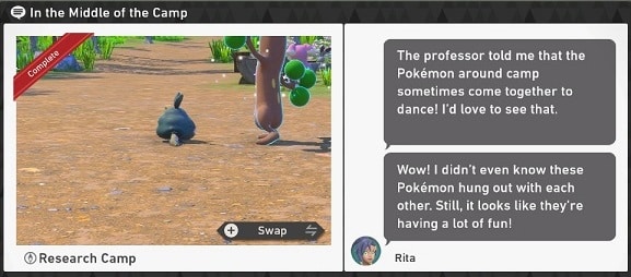 pokemon snap research camp requests in the middle of the camp