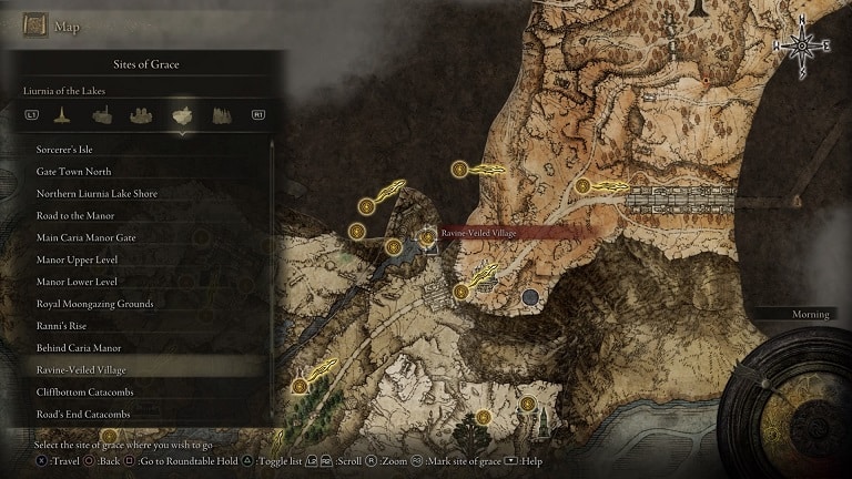elden ring liurnia of the lakes sites of grace locations guide ravine-veiled village