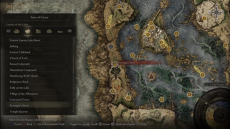 elden ring liurnia of the lakes sites of grace locations guide revenger's shack