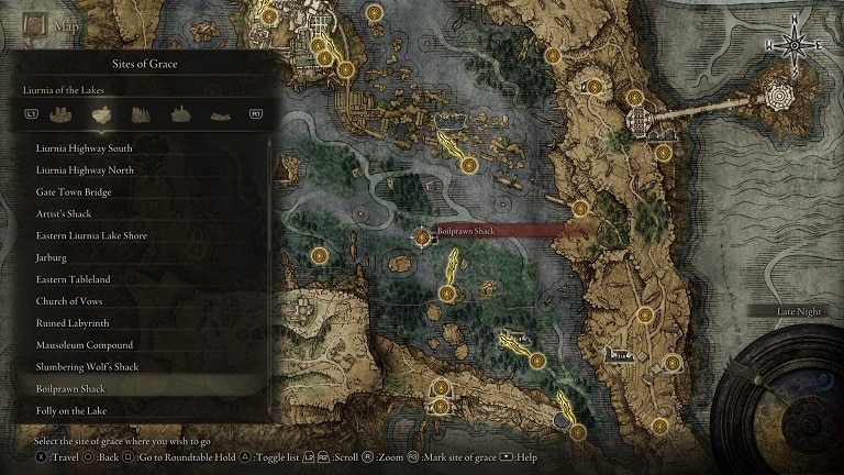 elden ring liurnia of the lakes sites of grace locations guide boilprawn shack